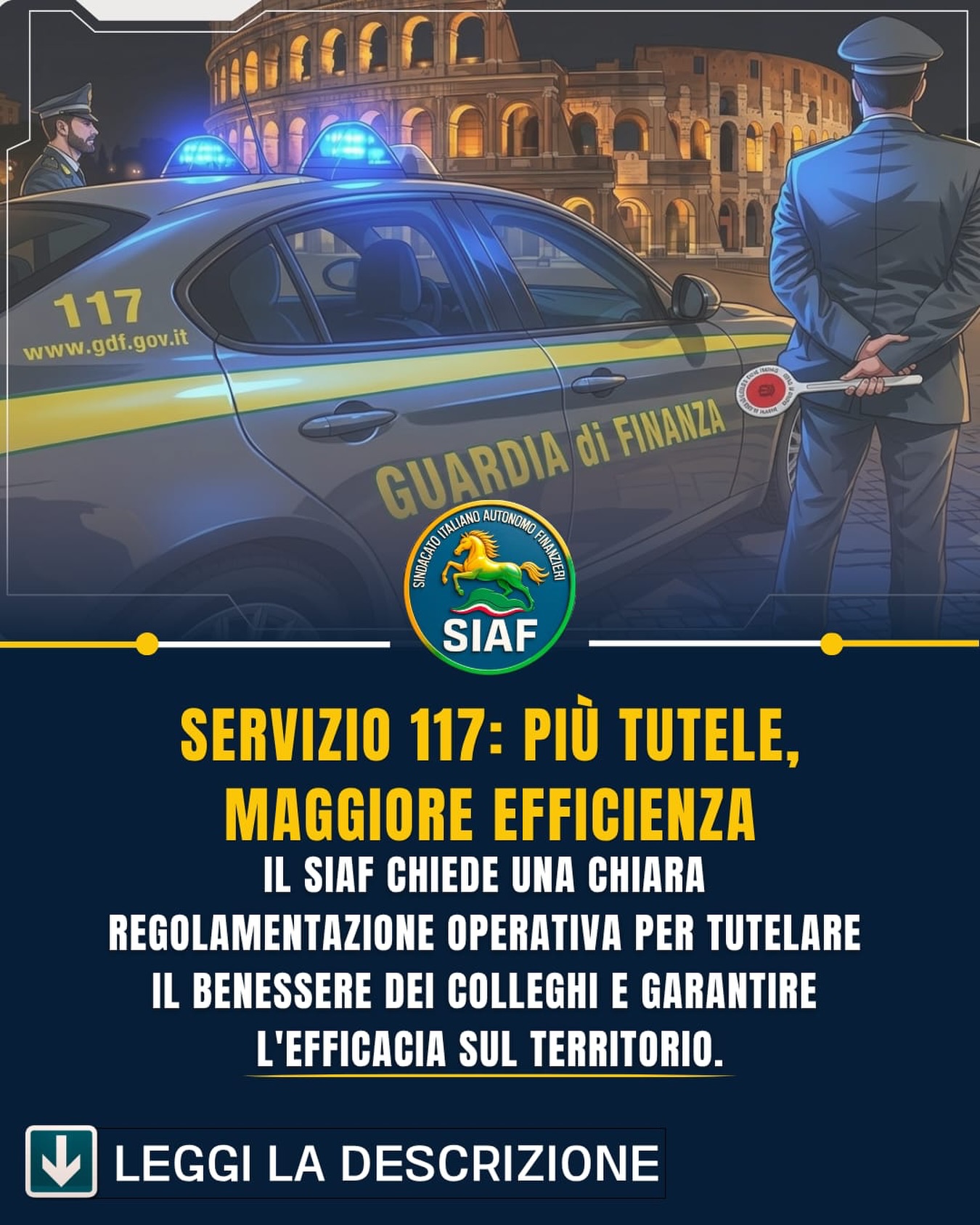 🚓 Il SIAF interviene sulle criticità organizzative segnalate dal personale impiegato nel servizio 117 nel territorio di Roma. ⚖️ La coesistenza tra attività di controllo economico del territorio e servizi di vigilanza fissa, unita ai frequenti ritardi nei cambi turno, rischia di incidere sull’organizzazione del servizio e sul clima organizzativo degli ambienti di lavoro. 🤝 Per questo il SIAF chiede una disciplina più chiara delle modalità d’impiego, una migliore pianificazione dei servizi e una riflessione sulla possibile riclassificazione dell’attività di vigilanza nell’ambito dell’Ordine e Sicurezza Pubblica. 🔗 link in bio - azioni sindacali