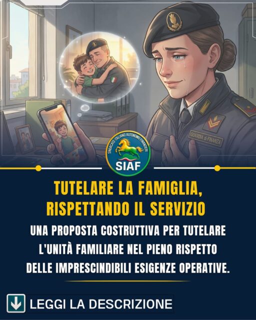 ✉️ Il SIAF ha indirizzato una lettera formale al Comandante Generale con l’obiettivo di aprire un confronto costruttivo su un tema cruciale: i ricongiungimenti familiari e le tutele per l’assistenza ai disabili. 👨👩👧👦 La lontananza prolungata dai propri cari non può essere ridotta a un semplice dato organizzativo. È una condizione che incide profondamente sulla serenità e sulla vita di chi, ogni giorno, serve il Paese. 💡 Il Siaf invita l’Amministrazione a ricercare soluzioni applicative che sappiano leggere la componente umana dietro le istanze. 🎯 Non si tratta di anteporre i bisogni individuali alle imprescindibili priorità operative, ma di individuare una sinergia equilibrata. 💛💚 Siamo fermamente convinti che tutelare la serenità delle Fiamme Gialle significhi rafforzare l’Istituzione stessa. Link in bio - azioni sindacali