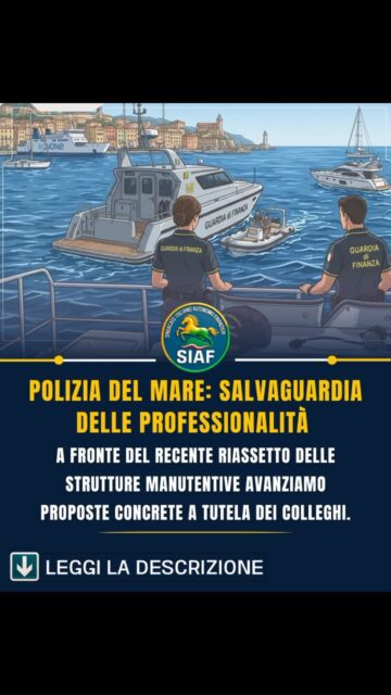 📌A fronte del recente riassetto delle strutture manutentive deciso dal Comando Generale, il SIAF ha trasmesso una nota per offrire alcuni spunti riflessivi a tutela dei Colleghi. ⚓️Con la riorganizzazione dei presidi tecnici, riteniamo fondamentale salvaguardare il prezioso bagaglio dei Tecnici dei Sistemi di Comunicazione e Coperta. 🛥La nostra proposta punta a valorizzare queste professionalità direttamente a bordo delle unità navali ad alta tecnologia o attraverso percorsi di riqualificazione, anche su base volontaria. 💎Un approccio proattivo per armonizzare l’efficienza della Polizia del Mare con la serenità personale e familiare di chi lavora ogni giorno sul campo. 🔗 link in bio - azioni sindacali